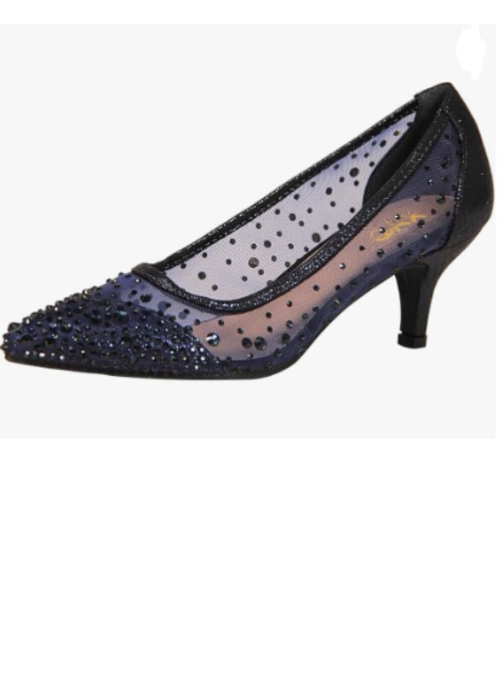 XYD Navy Pointed Closed Toe Slip On Graceful Mesh Pumps Rhinestone Shoes